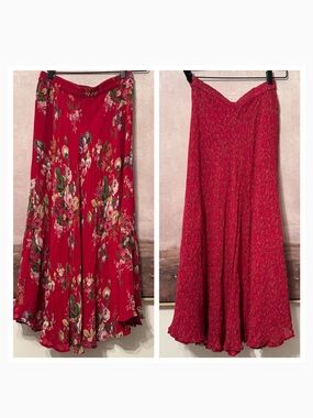 Reversible Floral Skirt, Size M /  Natural Fiber Rayon,Chintz Burgundy 1990's